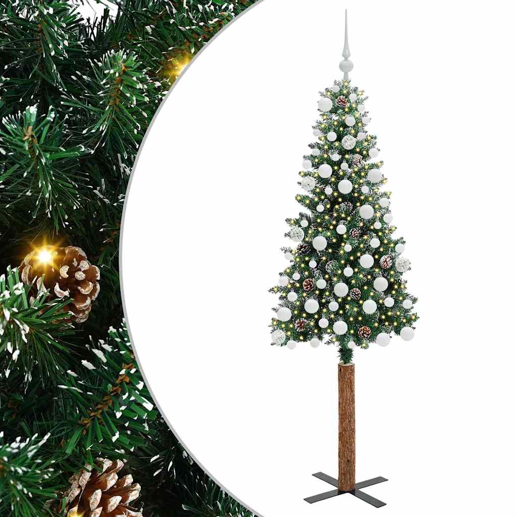 vidaXL Szczupła Choinka Zielony 180 cm PVC i lite drewno sosnowe