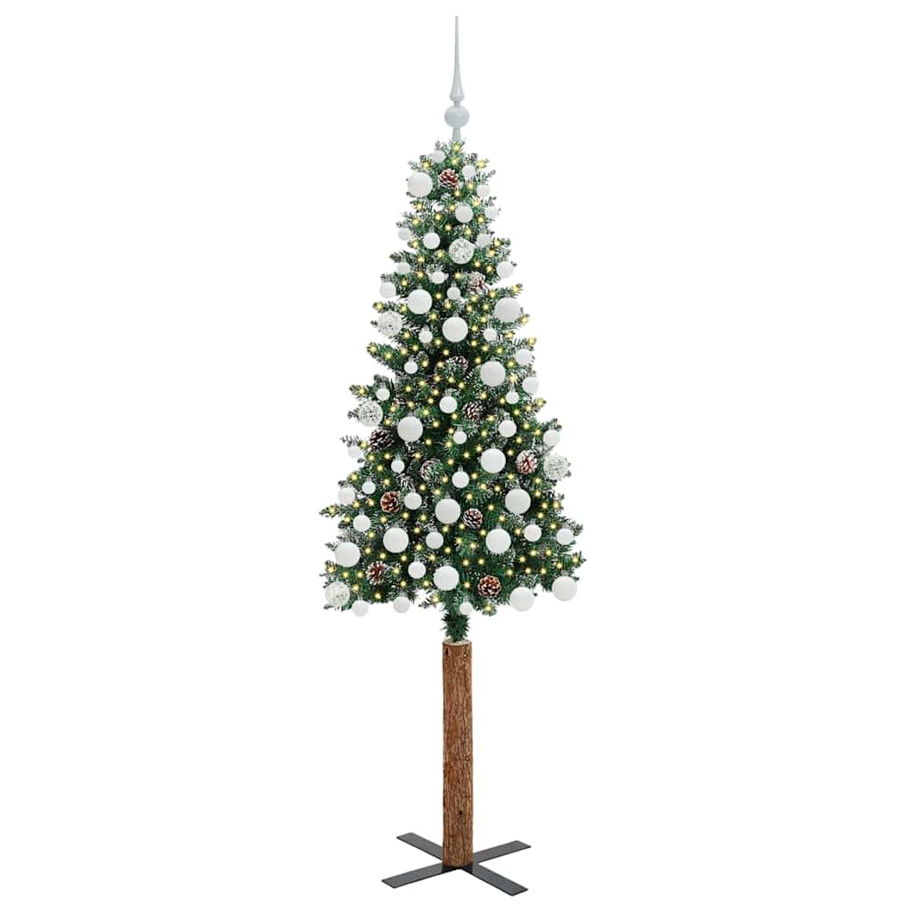 vidaXL Szczupła Choinka Zielony 180 cm PVC i lite drewno sosnowe