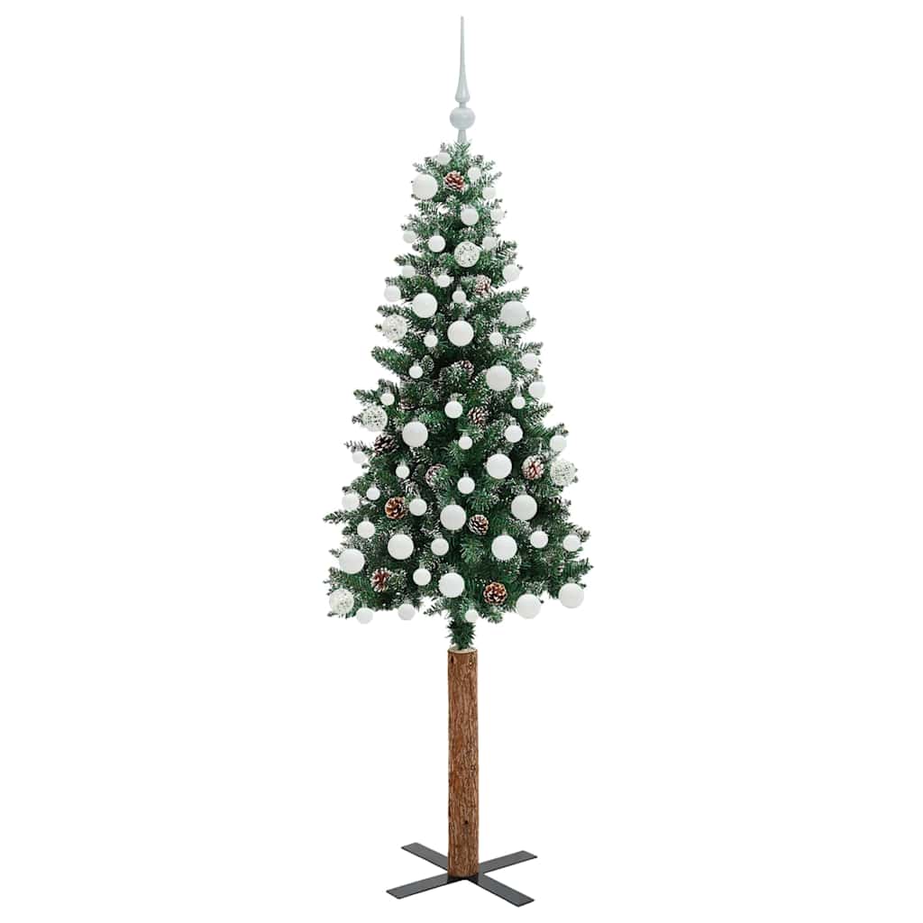 vidaXL Szczupła Choinka Zielony 180 cm PVC i lite drewno sosnowe