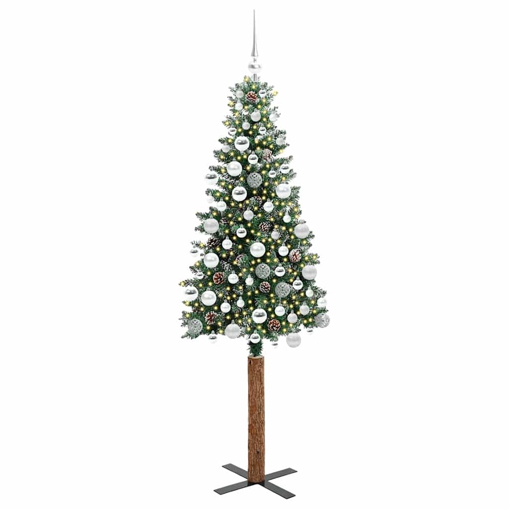 vidaXL Szczupła Choinka Zielony 180 cm PVC i lite drewno sosnowe
