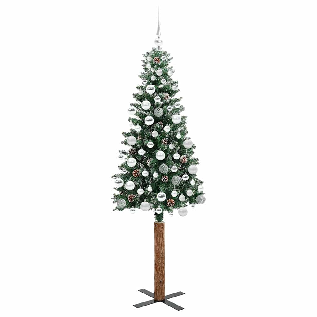 vidaXL Szczupła Choinka Zielony 180 cm PVC i lite drewno sosnowe