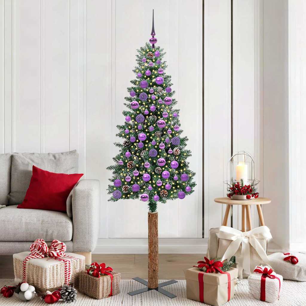 vidaXL Szczupła Choinka Zielony 180 cm PVC i lite drewno sosnowe