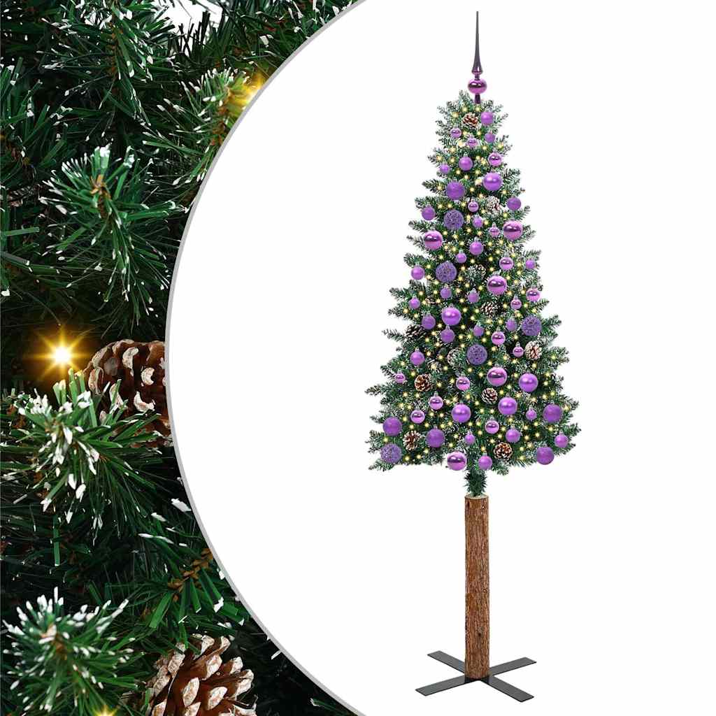 vidaXL Szczupła Choinka Zielony 180 cm PVC i lite drewno sosnowe