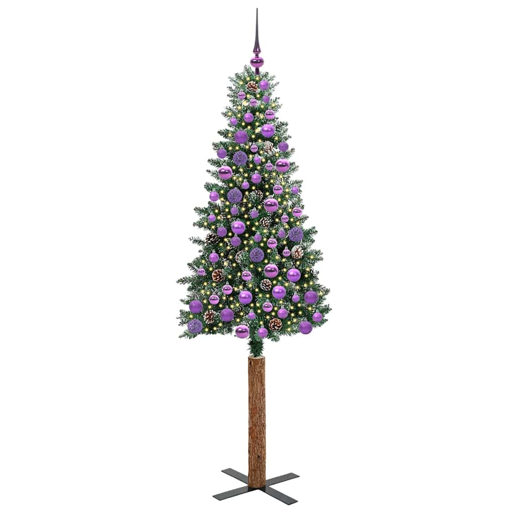 vidaXL Szczupła Choinka Zielony 180 cm PVC i lite drewno sosnowe