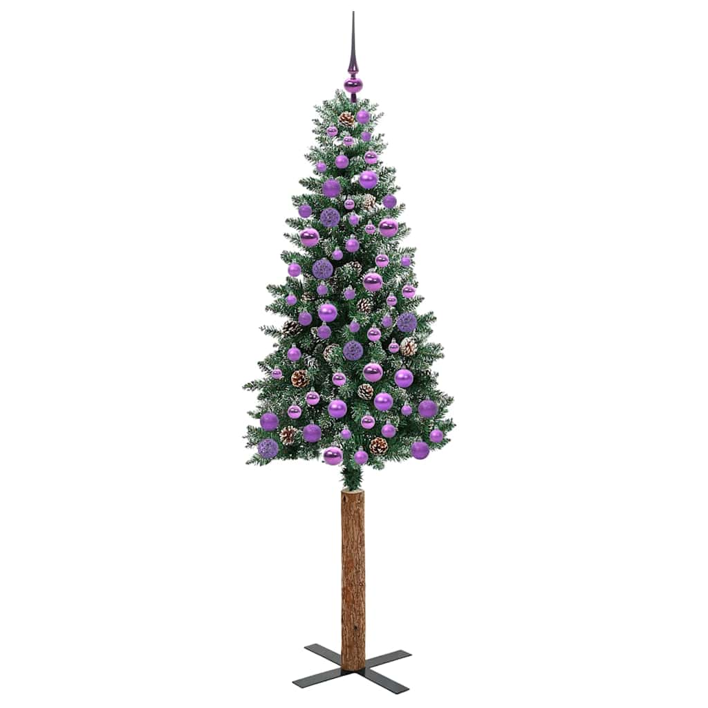 vidaXL Szczupła Choinka Zielony 180 cm PVC i lite drewno sosnowe