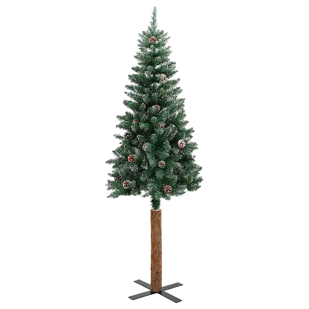 vidaXL Szczupła Choinka Zielony 180 cm PVC i lite drewno sosnowe