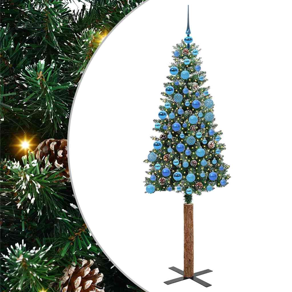vidaXL Szczupła Choinka Zielony 180 cm PVC i lite drewno sosnowe