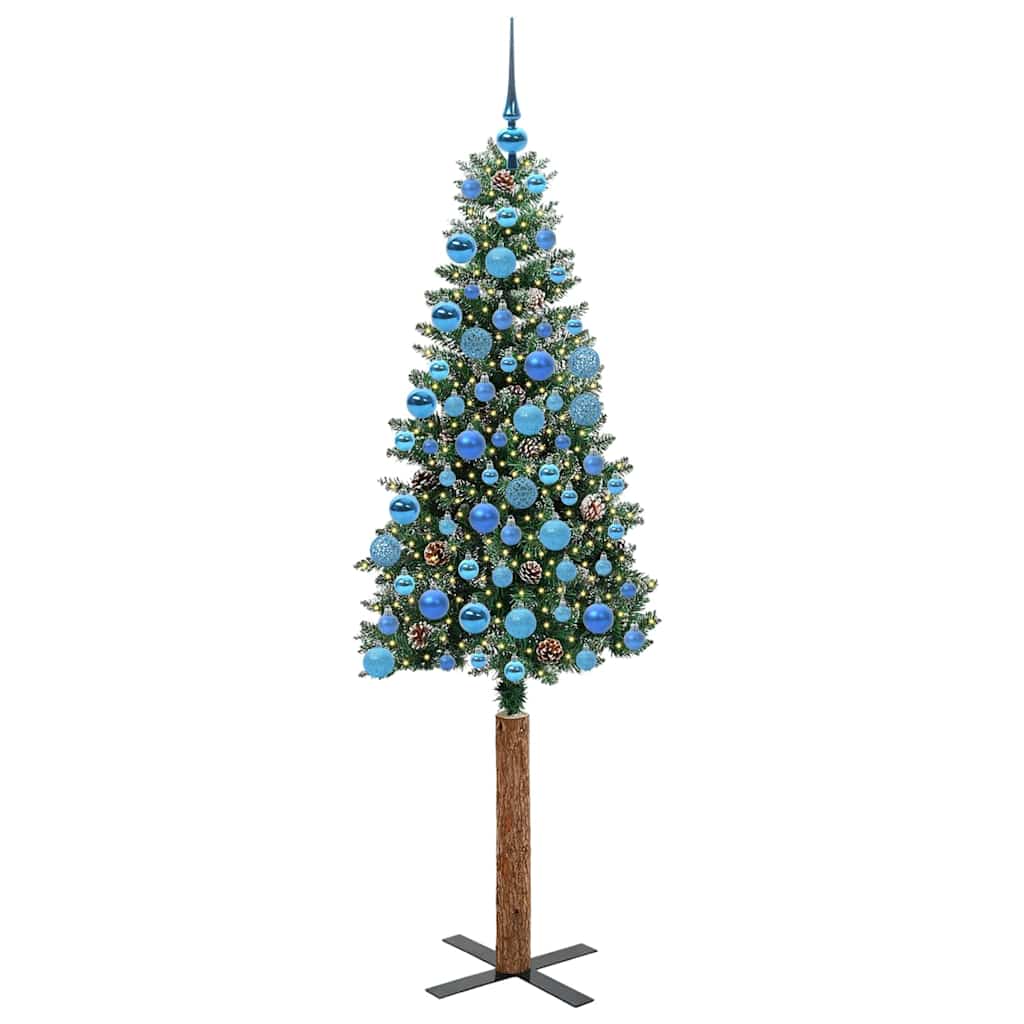 vidaXL Szczupła Choinka Zielony 180 cm PVC i lite drewno sosnowe