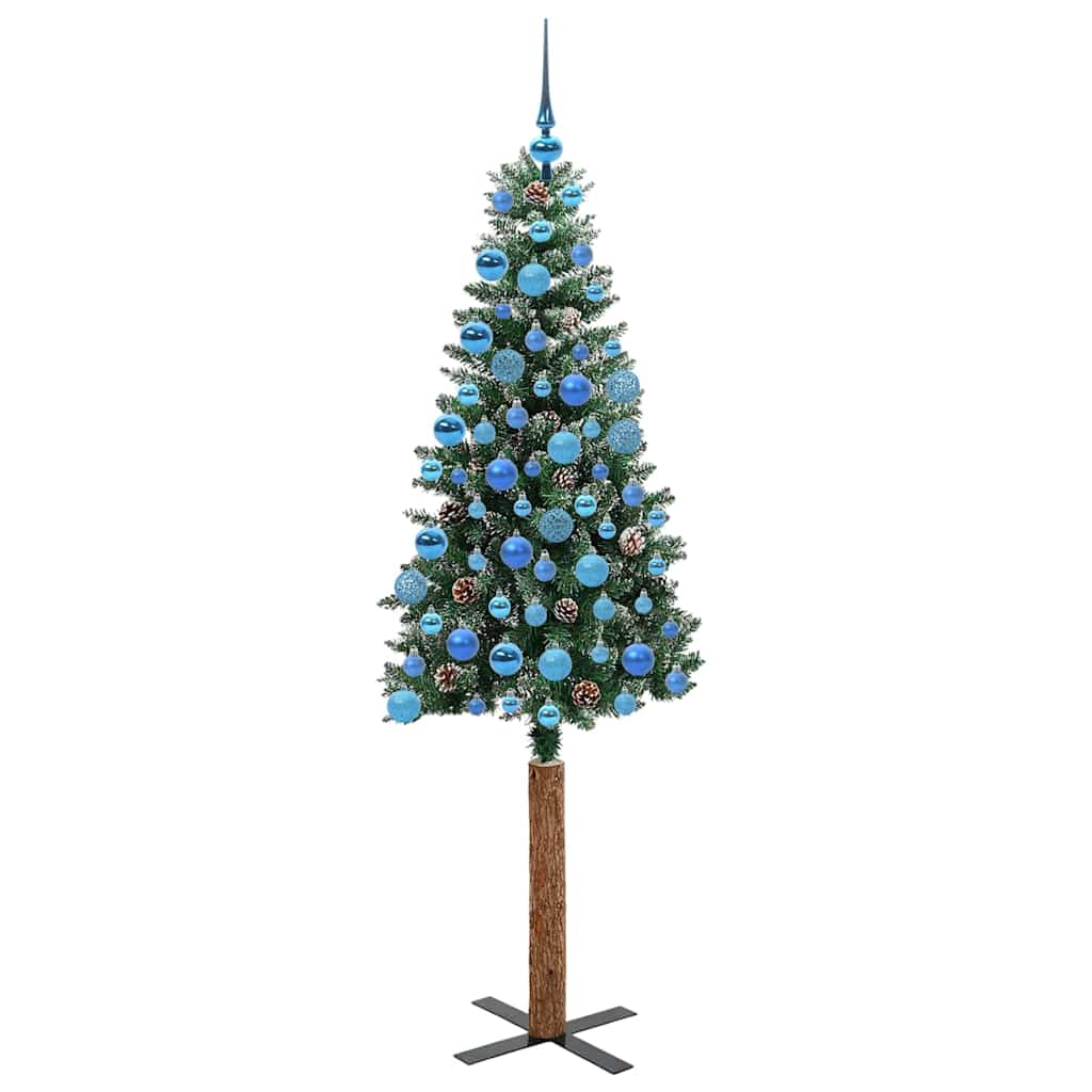 vidaXL Szczupła Choinka Zielony 180 cm PVC i lite drewno sosnowe