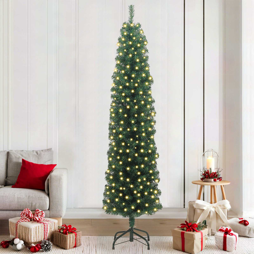 vidaXL Sztuczna choinka z podstawą Zielony 210 cm PVC, stal i plastik