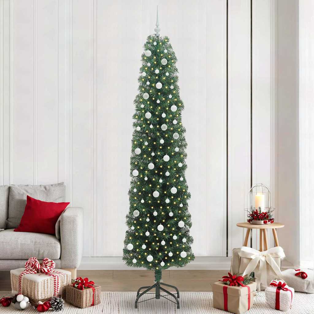 vidaXL Sztuczna choinka z podstawą Zielony 240 cm PVC, stal i plastik