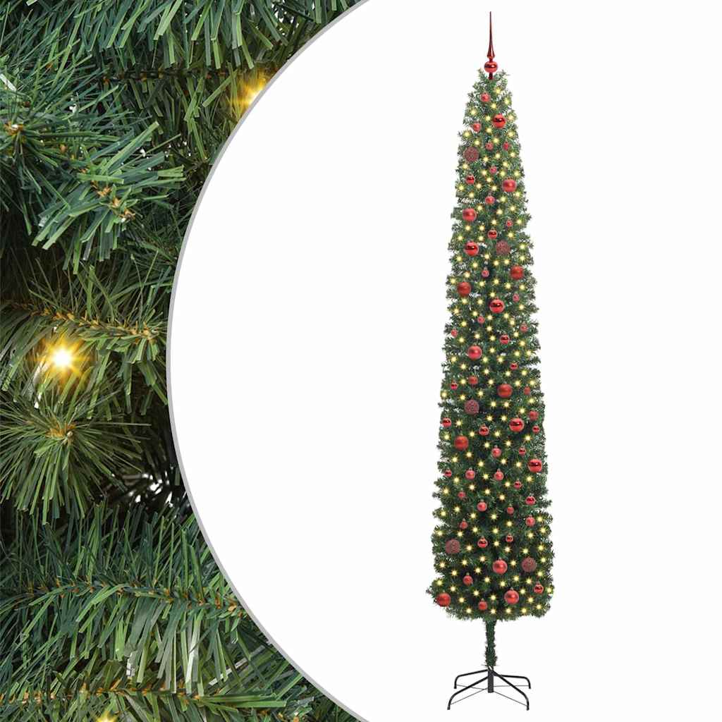 vidaXL Sztuczna choinka z podstawą Zielony 270 cm PVC, stal i plastik