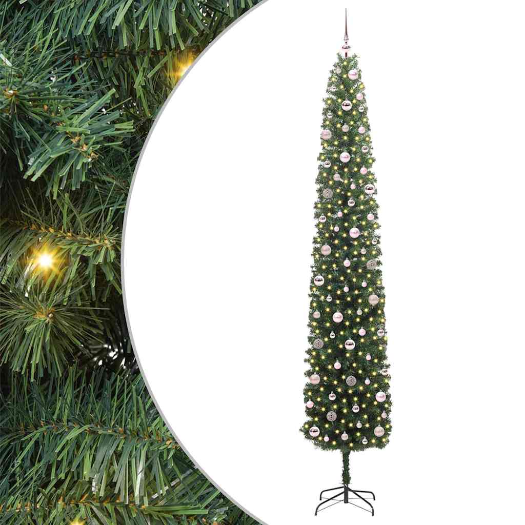 vidaXL Sztuczna choinka z podstawą Zielony 270 cm PVC, stal i plastik