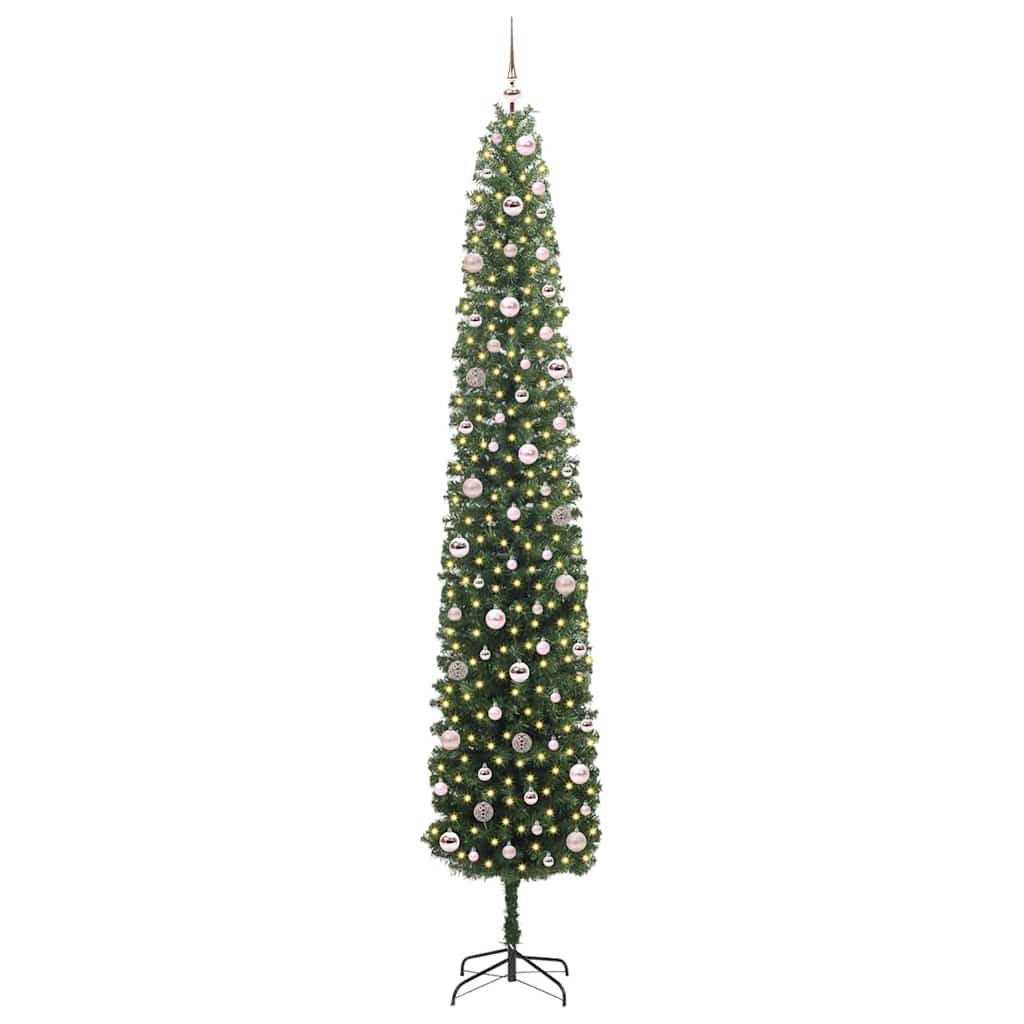 vidaXL Sztuczna choinka z podstawą Zielony 270 cm PVC, stal i plastik