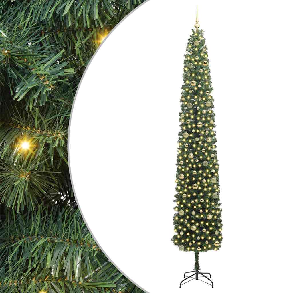 vidaXL Sztuczna choinka z podstawą Zielony 270 cm PVC, stal i plastik