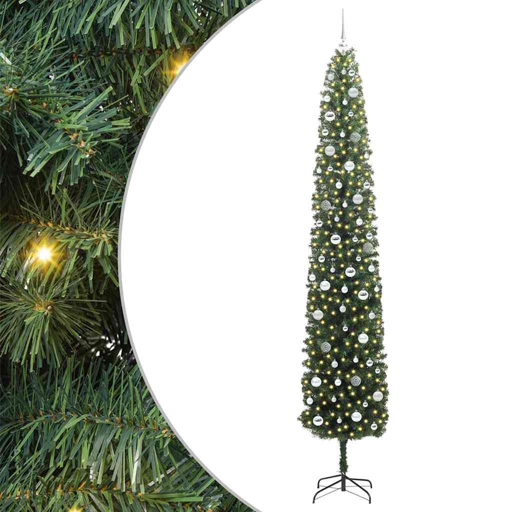 vidaXL Sztuczna choinka z podstawą Zielony 270 cm PVC, stal i plastik