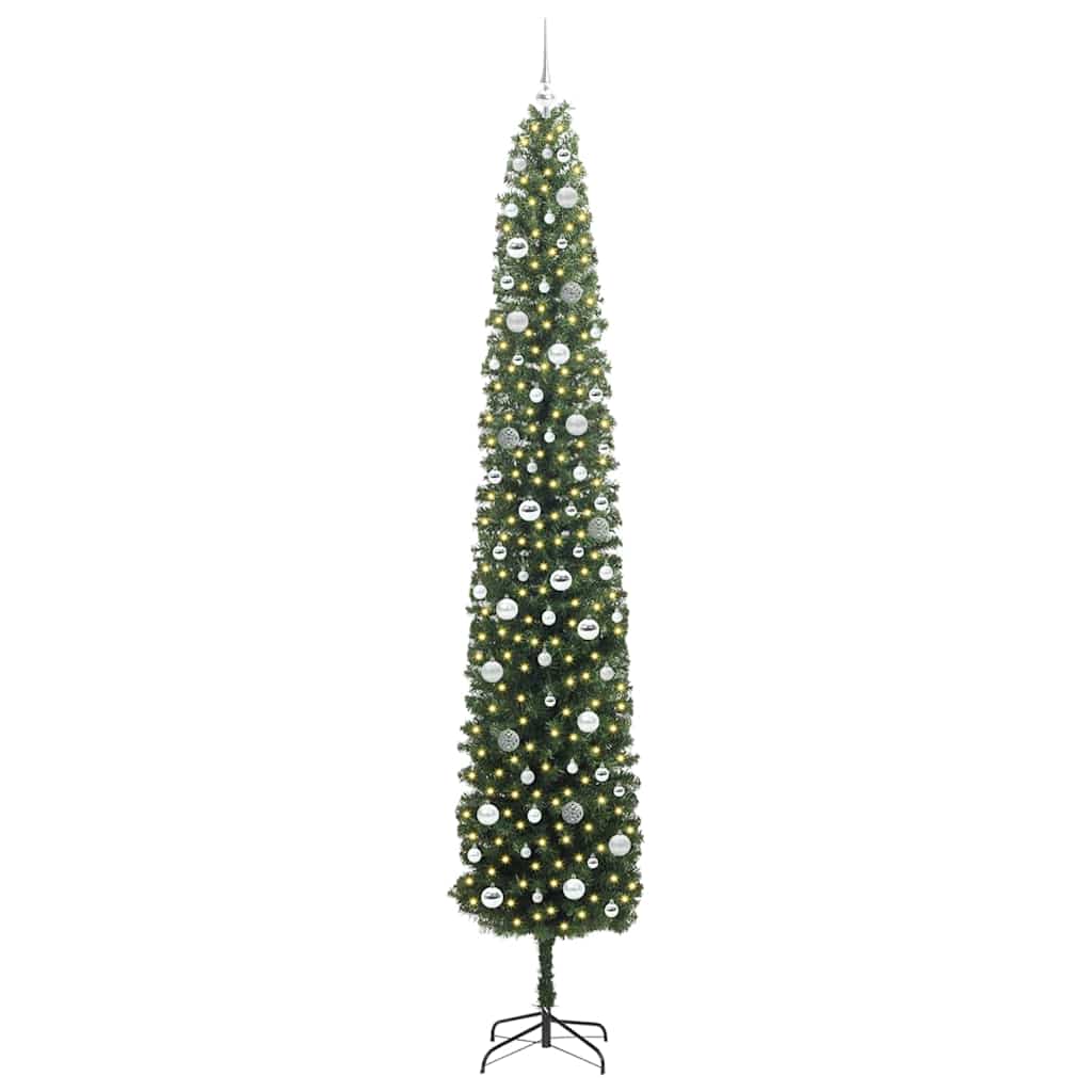 vidaXL Sztuczna choinka z podstawą Zielony 270 cm PVC, stal i plastik