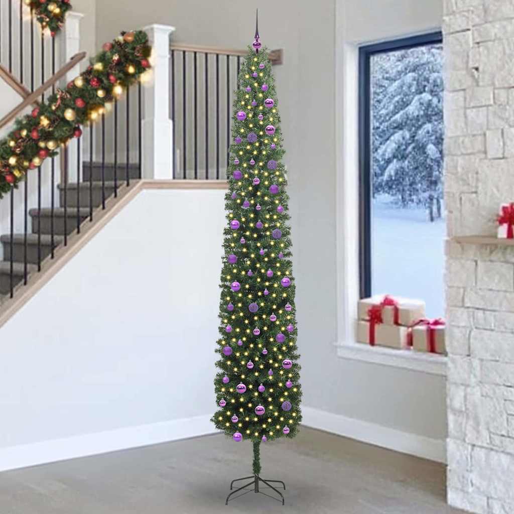 vidaXL Sztuczna choinka z podstawą Zielony 270 cm PVC, stal i plastik