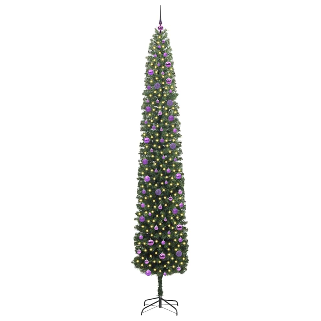 vidaXL Sztuczna choinka z podstawą Zielony 270 cm PVC, stal i plastik
