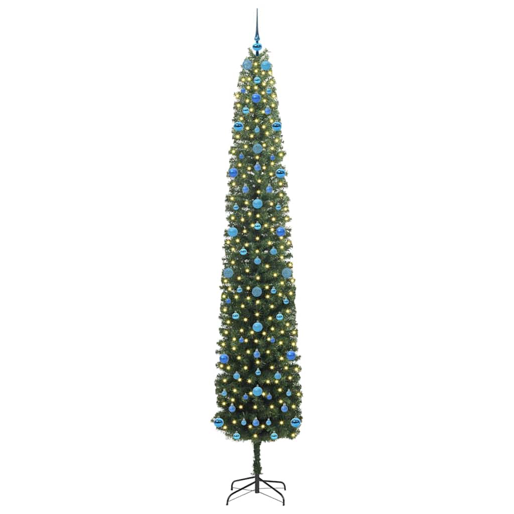vidaXL Sztuczna choinka z podstawą Zielony 270 cm PVC, stal i plastik