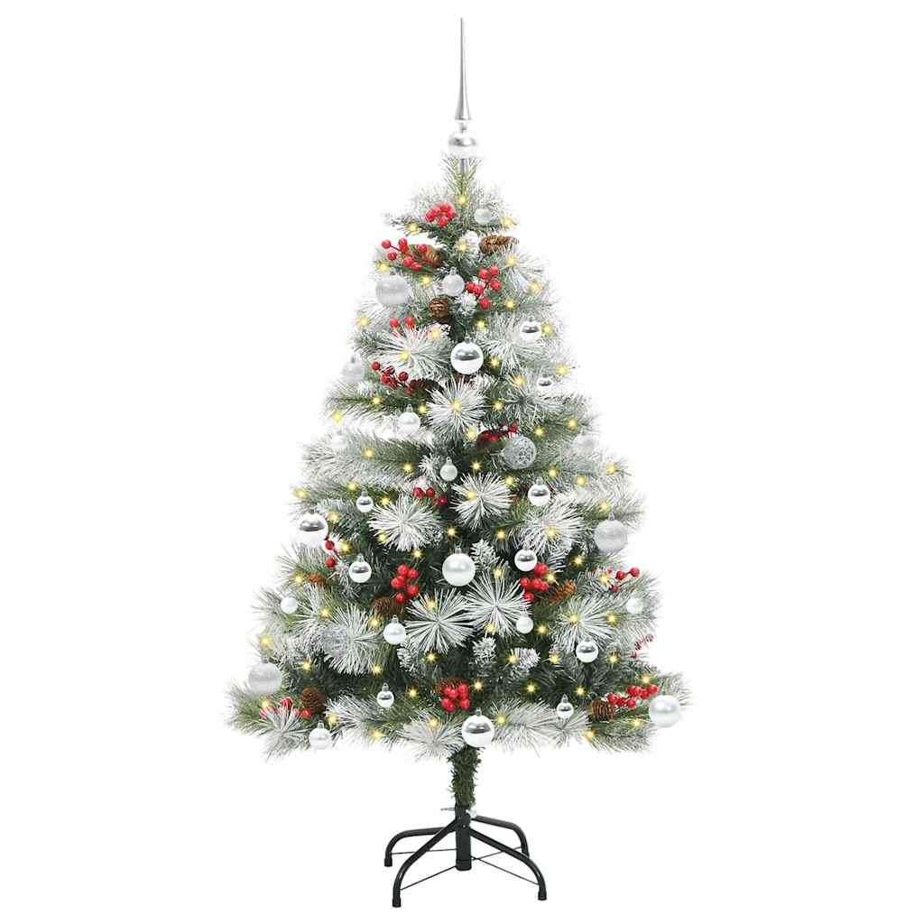 vidaXL Sztuczna choinka Zielono-biały 150 cm PVC, Metal i Plastik