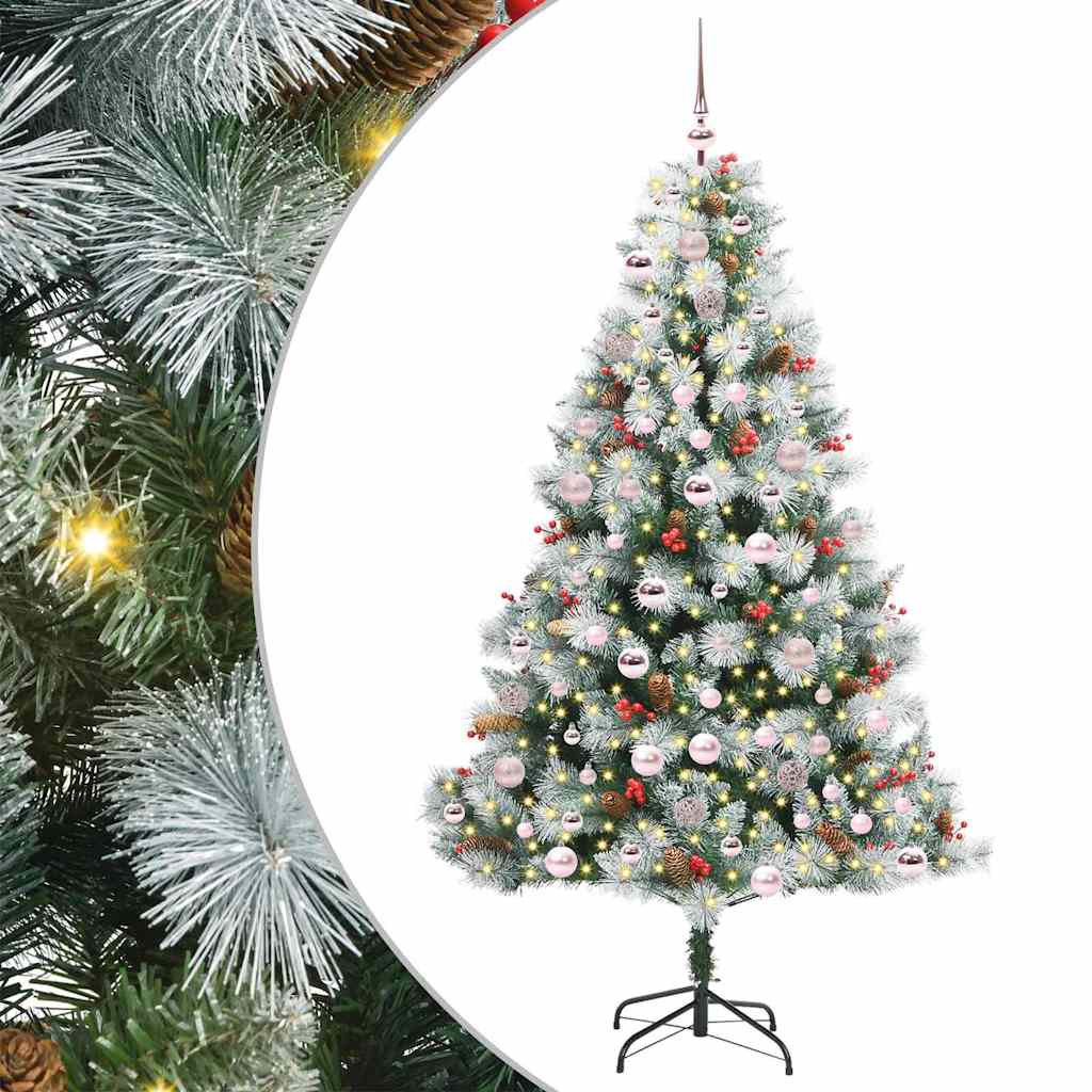 vidaXL Sztuczna choinka Zielono-biały 180 cm PVC, Metal i Plastik