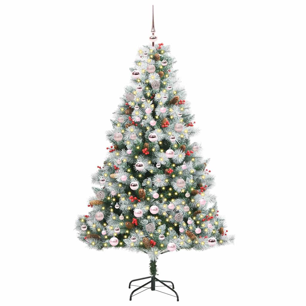 vidaXL Sztuczna choinka Zielono-biały 180 cm PVC, Metal i Plastik