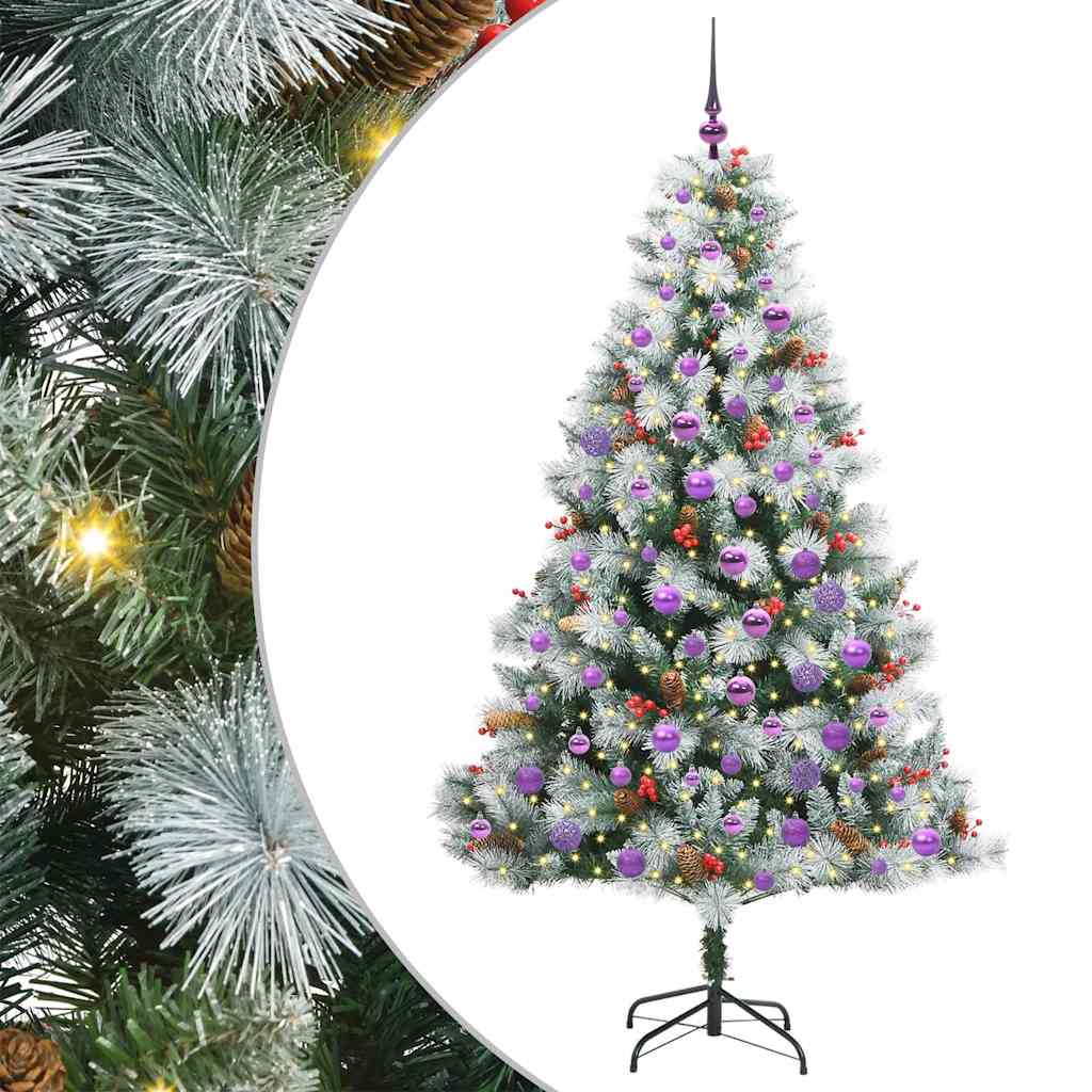 vidaXL Sztuczna choinka Zielono-biały 180 cm PVC, Metal i Plastik