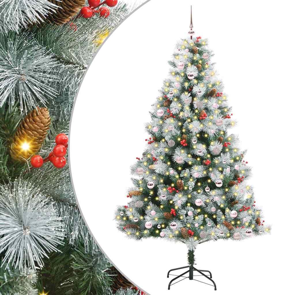 vidaXL Sztuczna choinka Zielono-biały 240 cm PVC, Metal i Plastik