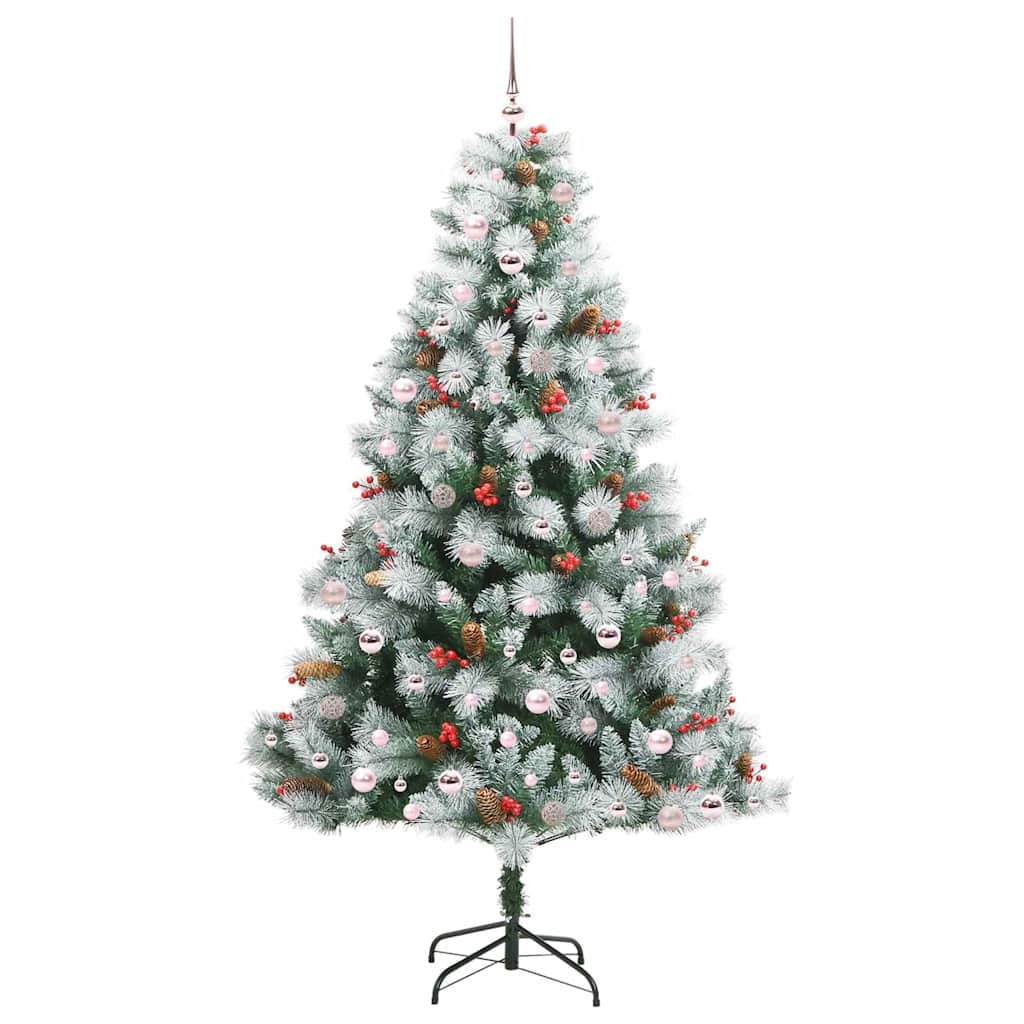 vidaXL Sztuczna choinka Zielono-biały 240 cm PVC, Metal i Plastik