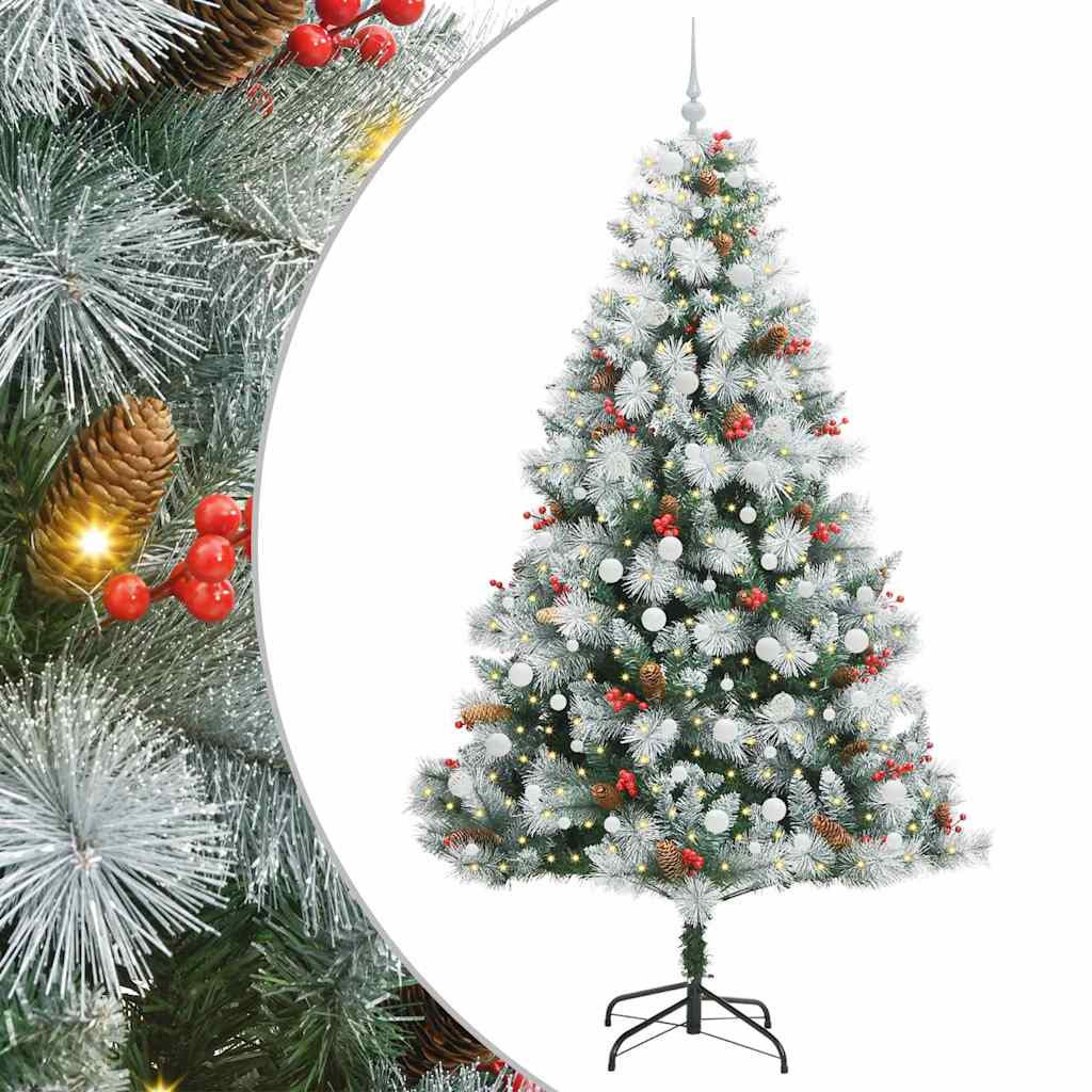 vidaXL Sztuczna choinka Zielono-biały 240 cm PVC, Metal i Plastik