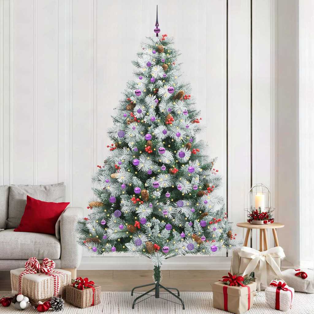 vidaXL Sztuczna choinka Zielono-biały 240 cm PVC, Metal i Plastik