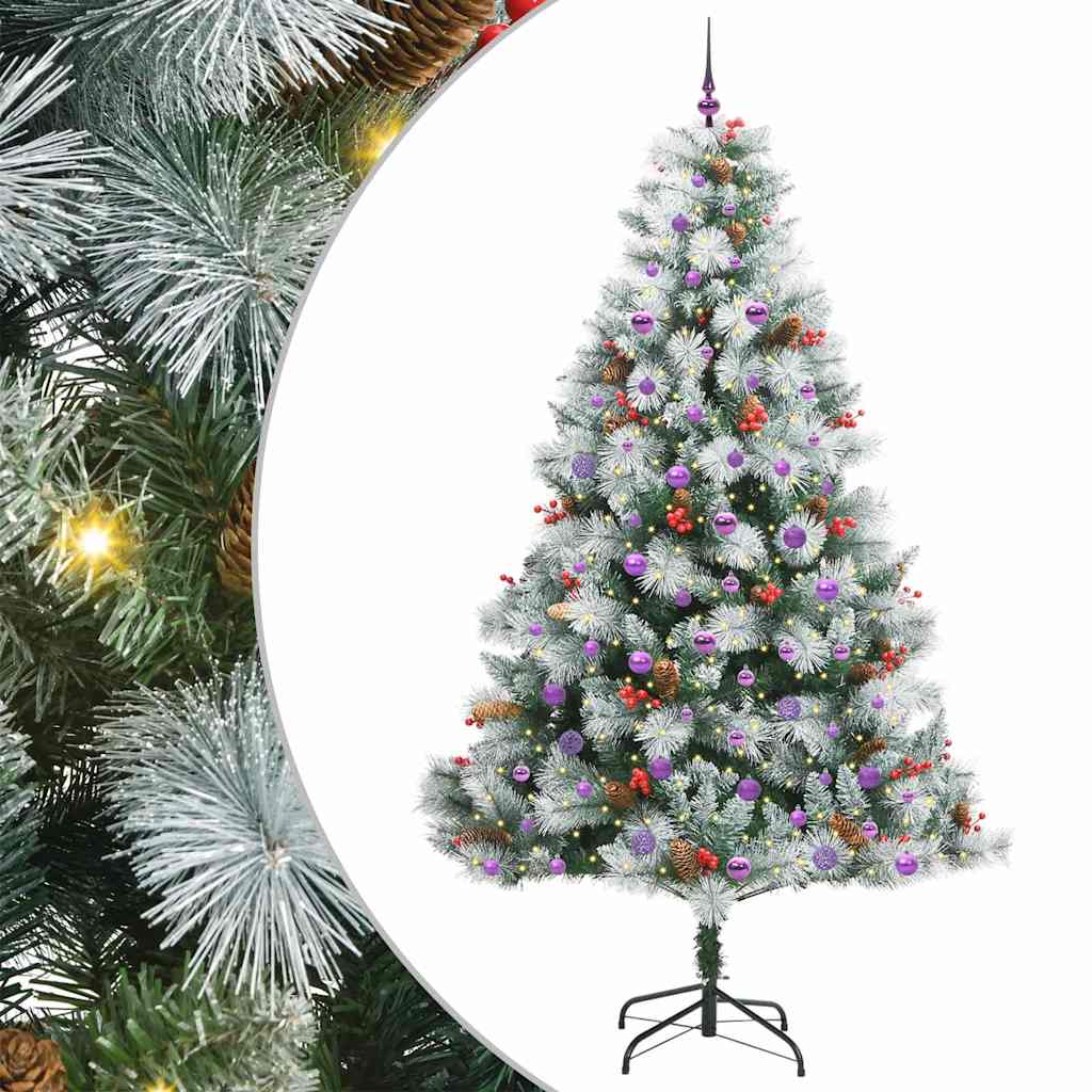 vidaXL Sztuczna choinka Zielono-biały 240 cm PVC, Metal i Plastik
