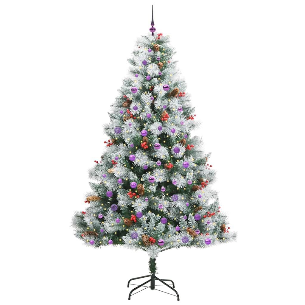 vidaXL Sztuczna choinka Zielono-biały 240 cm PVC, Metal i Plastik