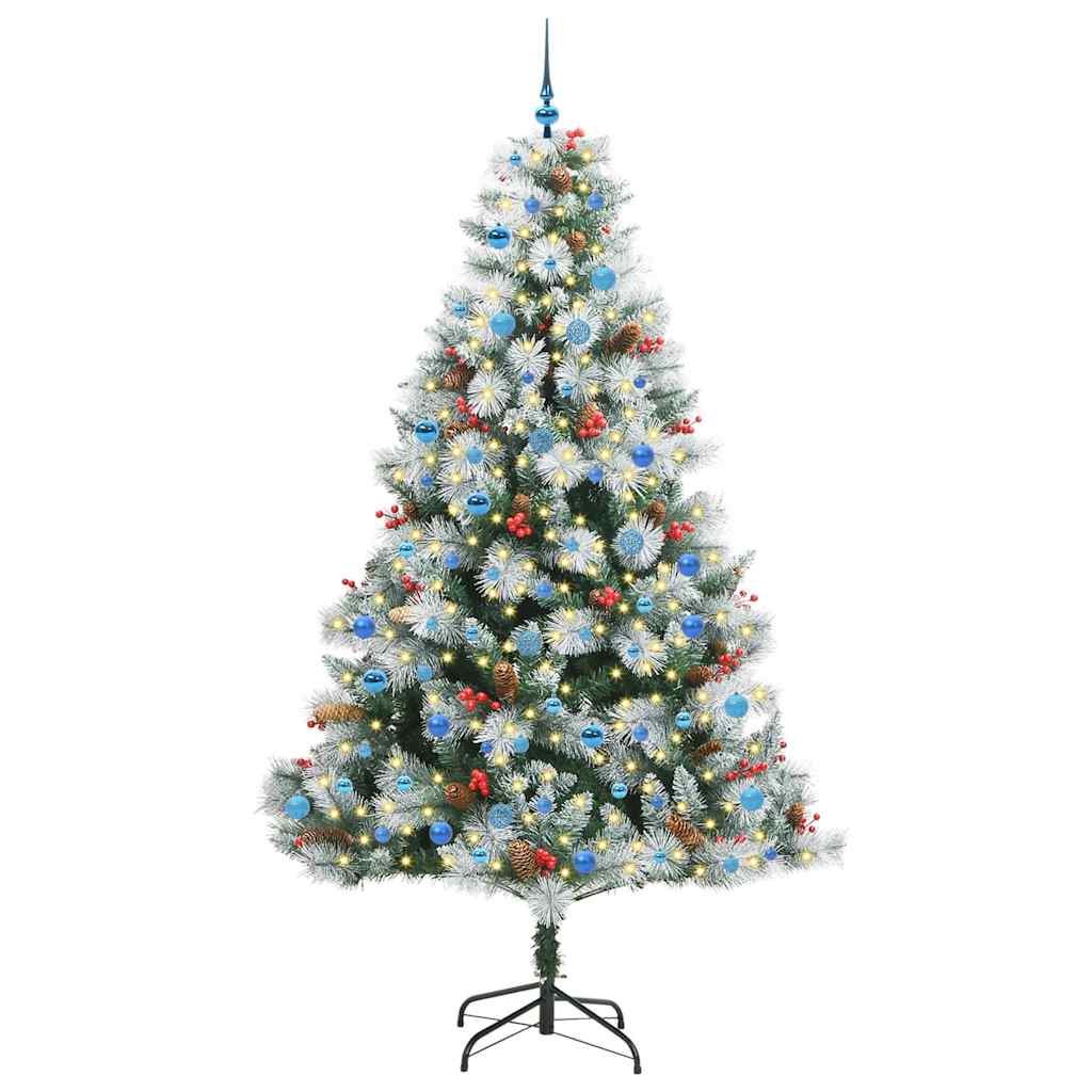 vidaXL Sztuczna choinka Zielono-biały 240 cm PVC, Metal i Plastik