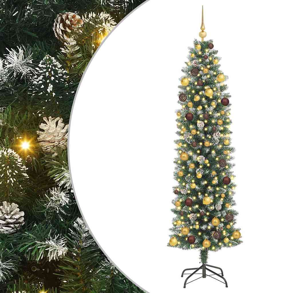 vidaXL Sztuczne smukłe drzewo bożonarodzeniowe Zielony i Biały 210 cm