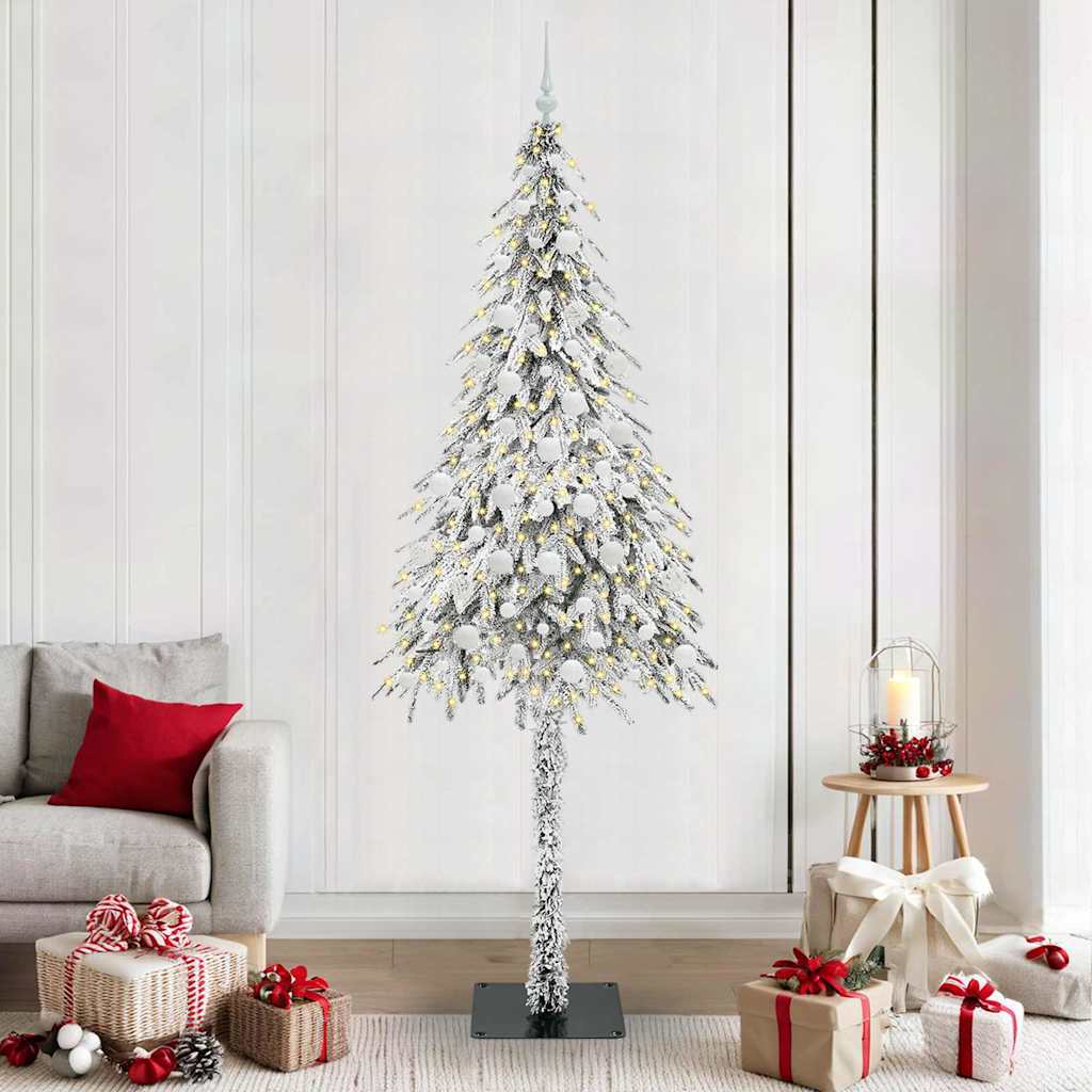 vidaXL Choinka z 300 diodami LED z podstawą Biały 210 cm PE i stal