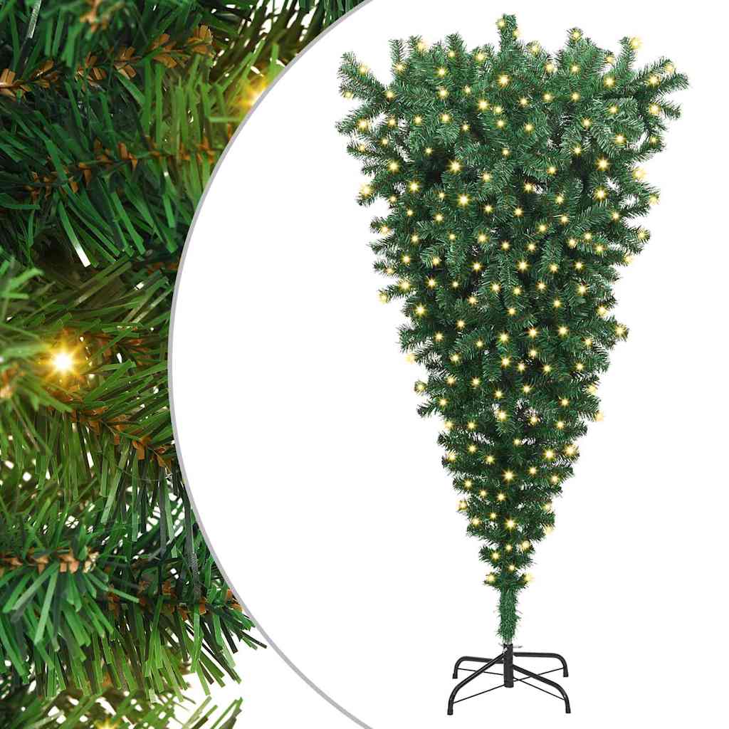 vidaXL Odwrócone sztuczne choinka z oświetleniem Zielony 180 cm PVC