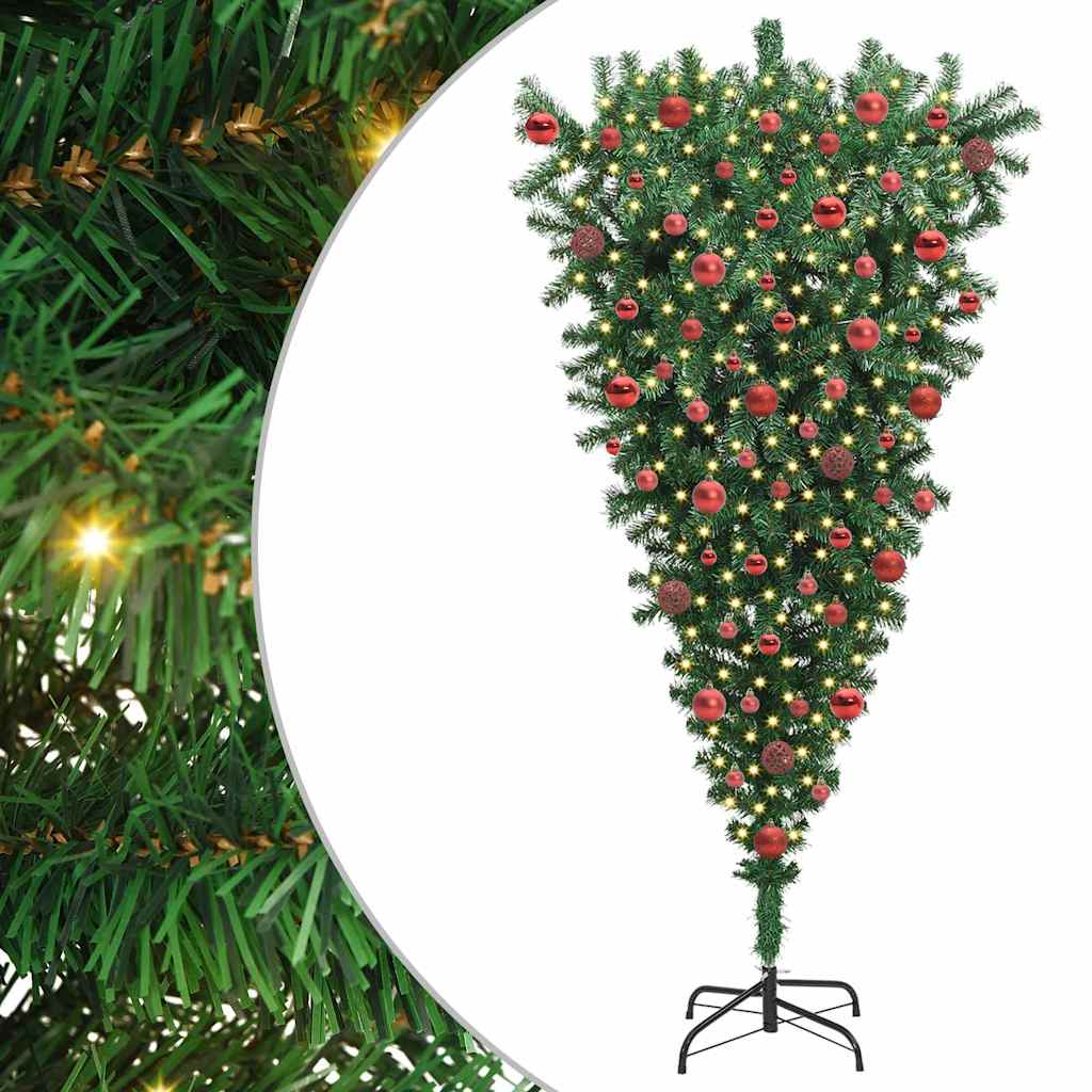 vidaXL Odwrócone sztuczne drzewko bożonarodzeniowe z piłkami 180 cm