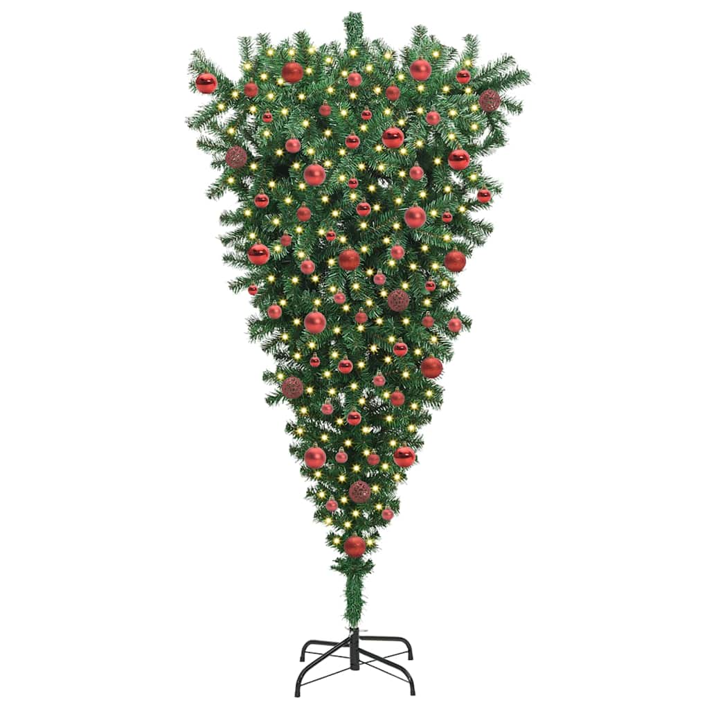 vidaXL Odwrócone sztuczne drzewko bożonarodzeniowe z piłkami 180 cm