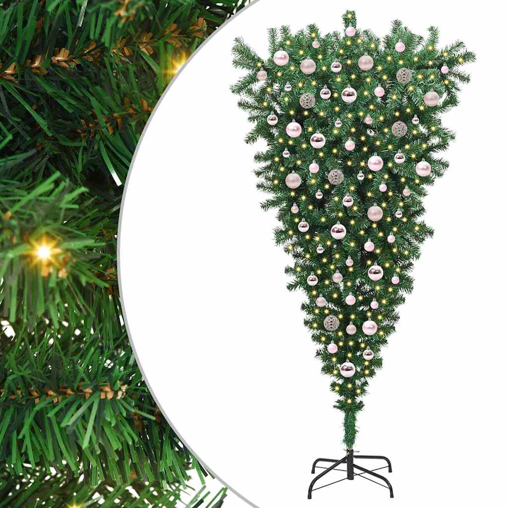 vidaXL Odwrócone sztuczne prelitowe choinka z zestawem kulek 180 cm