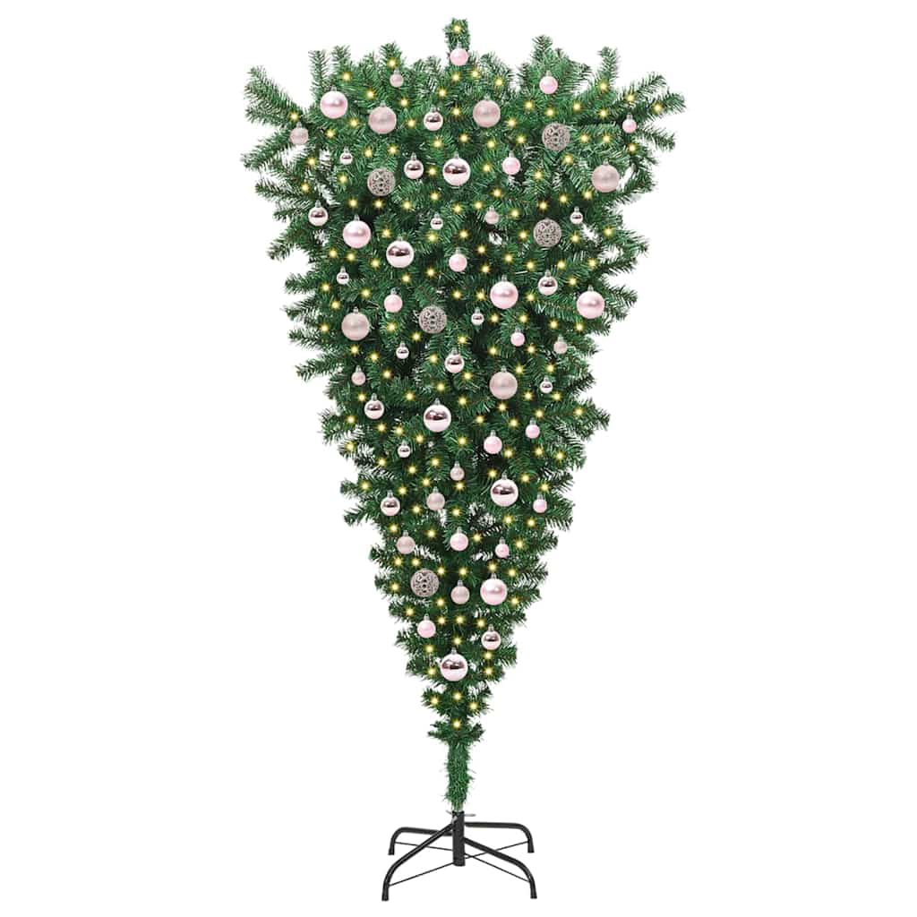 vidaXL Odwrócone sztuczne prelitowe choinka z zestawem kulek 180 cm