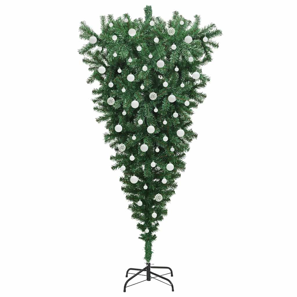 vidaXL Odwrócone sztuczne choinki z lampkami z zestawem kulek 210 cm