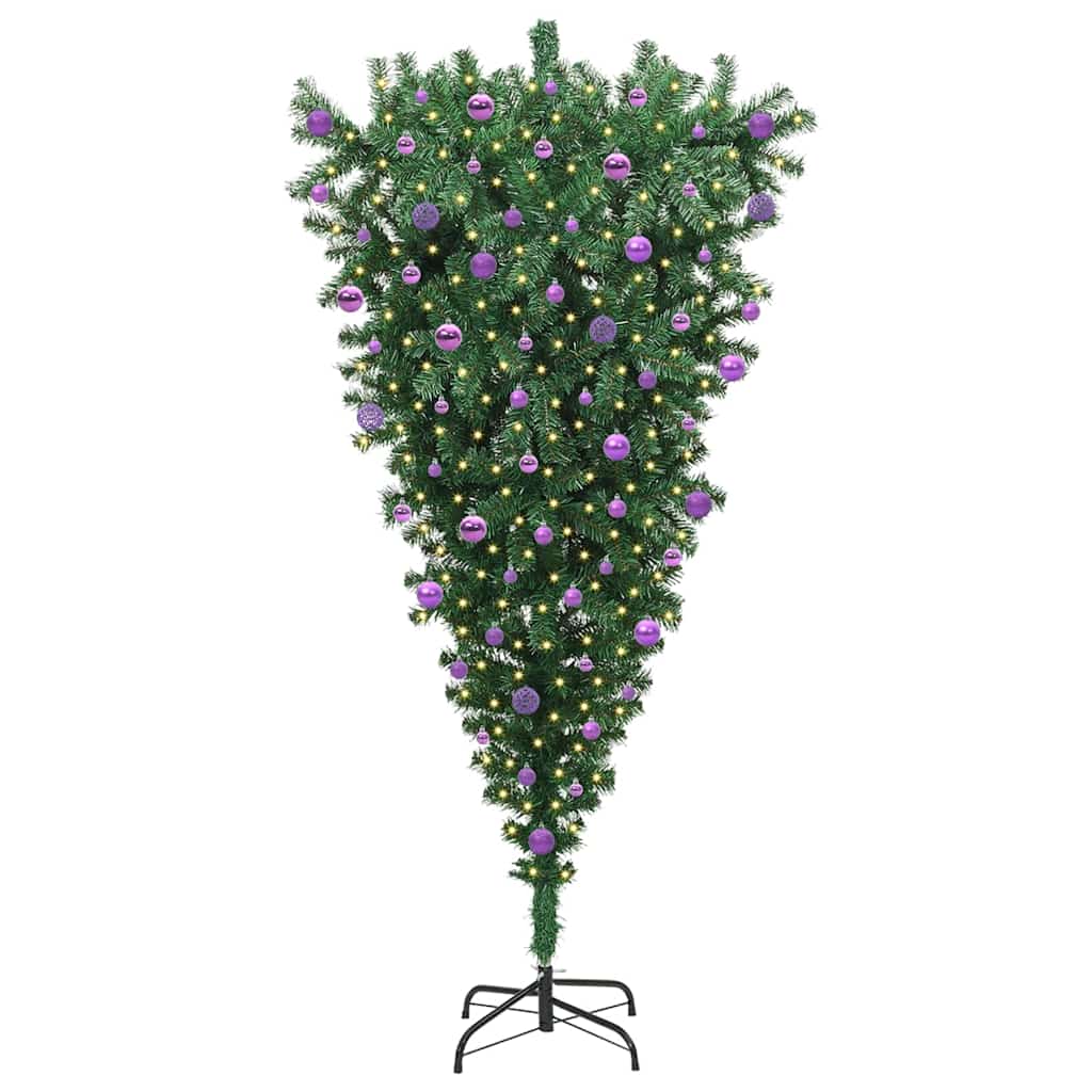 vidaXL Odwrócone sztuczne choinki oświetlone z zestawem bombek 210 cm