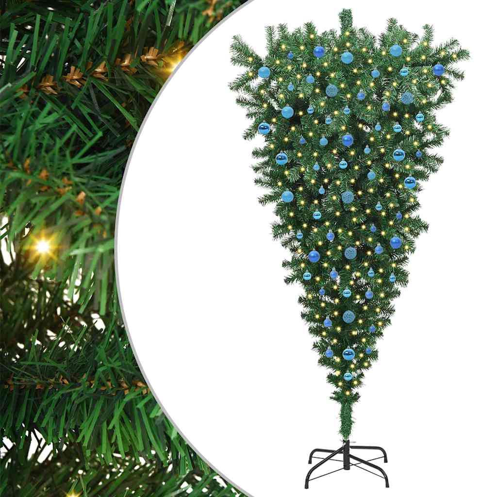 vidaXL Odwrócone Sztuczne Choinka z Oświetleniem i Zestawem Kul 210 cm