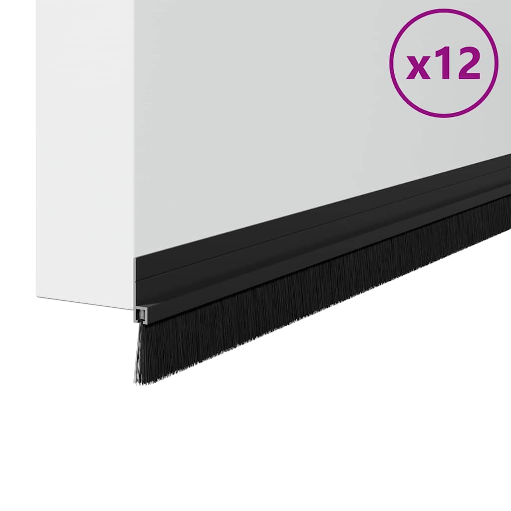 vidaXL Szczotki uszczelniające do drzwi samoprzylepne 12 pcs Czarny