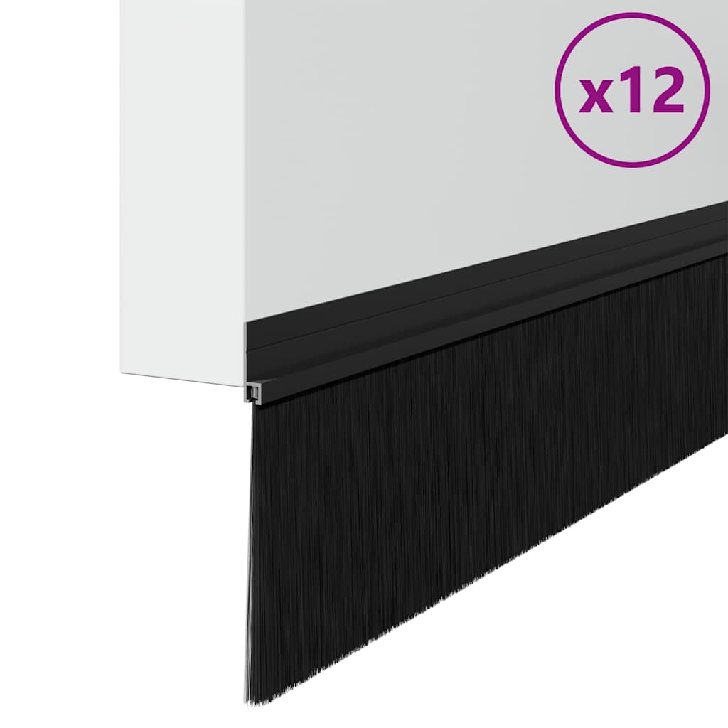 vidaXL Szczotki uszczelniające do drzwi samoprzylepne 12 pcs Czarny
