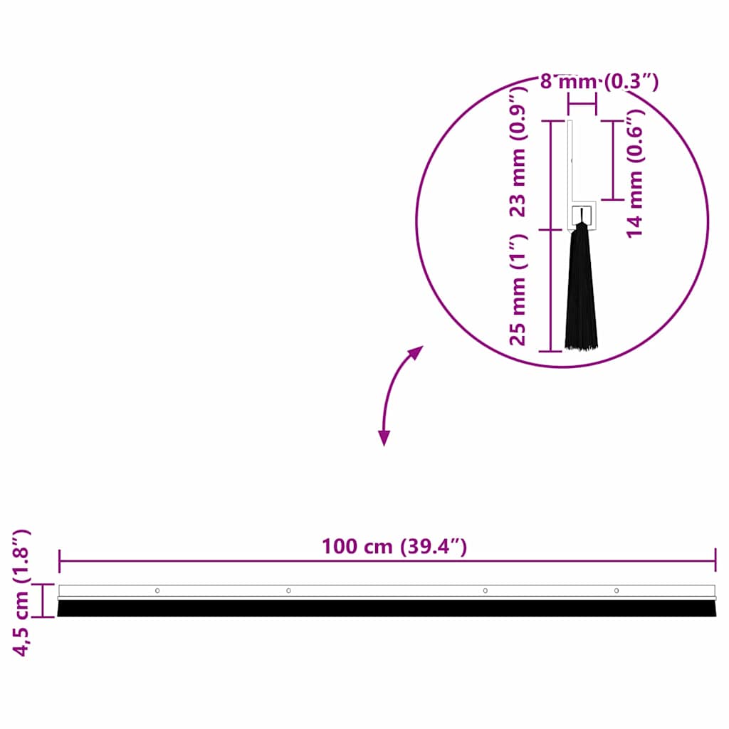 vidaXL Uszczelki z szczotką do drzwi na zatrzask 6 pcs Czarny 100 cm