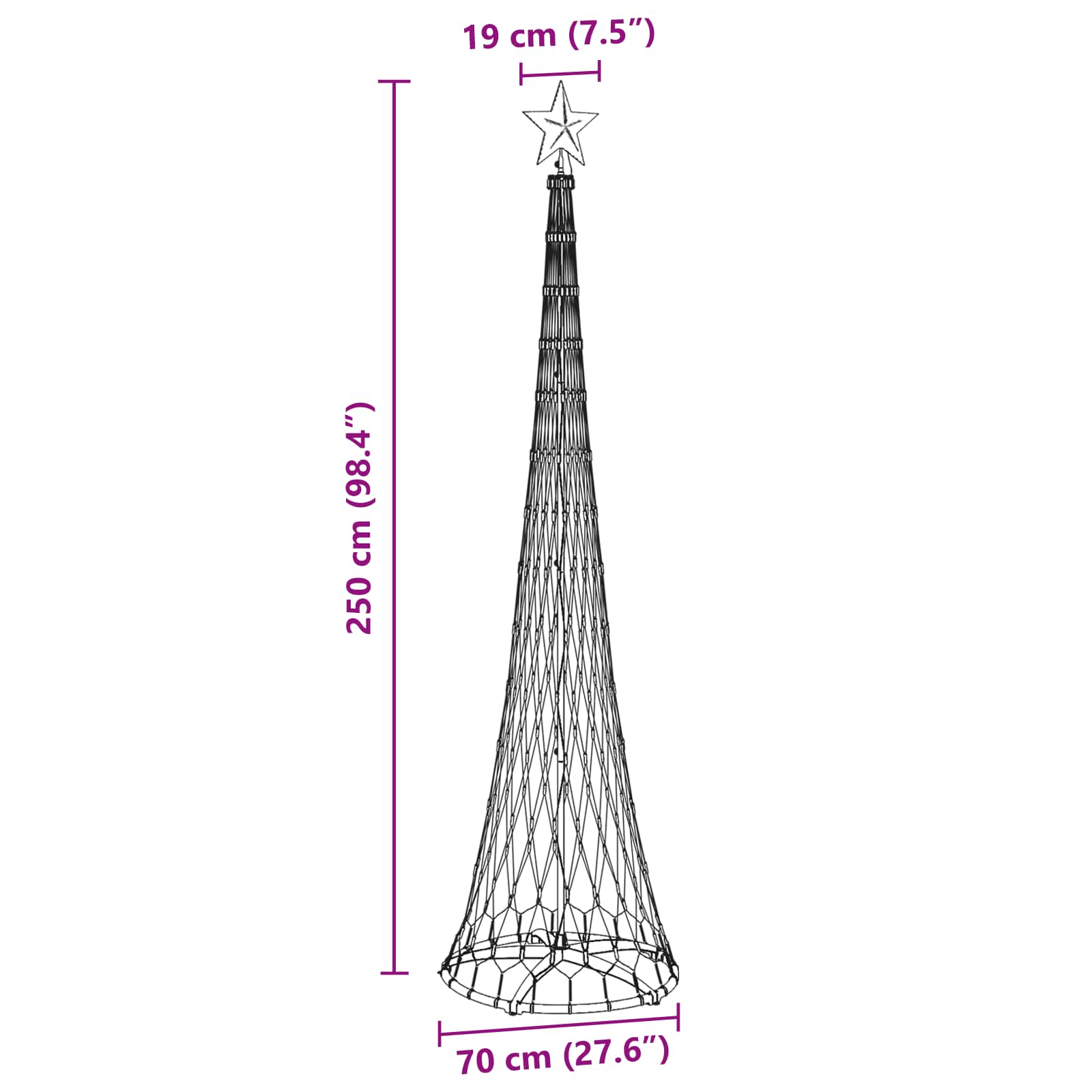 vidaXL Choinka świąteczna LED z podstawą Ciepła biel 250 cm Metal