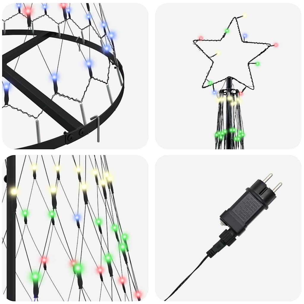vidaXL Choinka świąteczna LED z podstawą Wielokolorowe 184.5 cm Metal